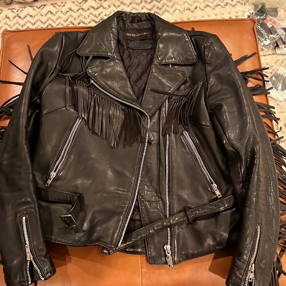 Vintage Black Leather Harley Davidson motorcycle jacket